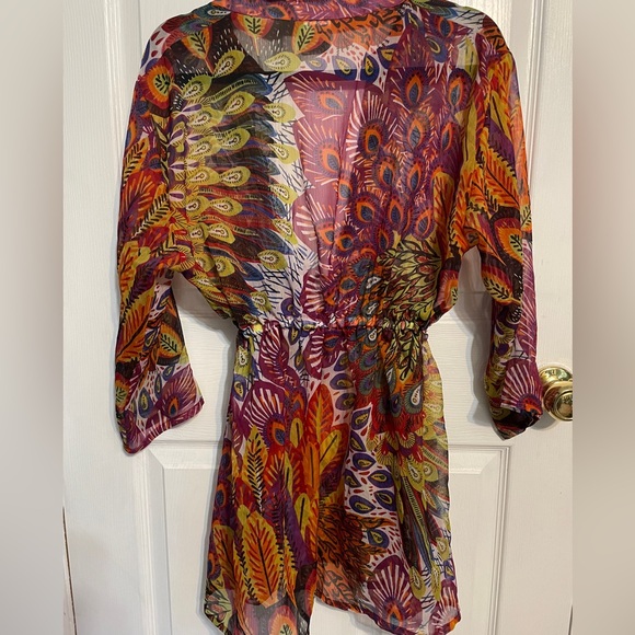 Rima Beach World Bathing Suit Coverup Deep V Cut Sheer Mini Dress - Picture 5 of 6